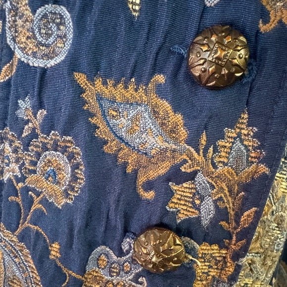 Vintage Brocade Gold Navy Metallic Blazer Jacket Women’s Medium Erin London 90s - Picture 4 of 10